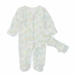 Cheap 🛒 Starting Out Baby 👧 Girls Preemie-9 Months Floral Print Long Sleeve Ruffle Footed Coverall & Matching Bow Headband 2-Piece Set Ivory Floral ❤️