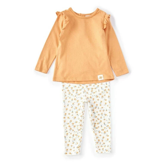 New β¨ Starting Out Baby π§ Girls 12-24 Months Mini Floral Print Ruffle Long Sleeve Top & Dot Print Pants 2-Piece Set Clay π― 3 New β¨ Starting Out Baby π§ Girls 12-24 Months Mini Floral Print Ruffle Long Sleeve Top & Dot Print Pants 2-Piece Set Clay π―
