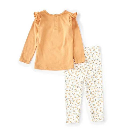 New β¨ Starting Out Baby π§ Girls 12-24 Months Mini Floral Print Ruffle Long Sleeve Top & Dot Print Pants 2-Piece Set Clay π― 4 New β¨ Starting Out Baby π§ Girls 12-24 Months Mini Floral Print Ruffle Long Sleeve Top & Dot Print Pants 2-Piece Set Clay π― - Image 2
