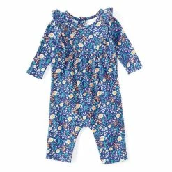 Top 10 🌟 Starting Out Baby 👧 Girls Newborn-24 Months Printed Ruffle Long Sleeve Coverall Navy 👏