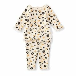 Discount 🎁 Starting Out Baby 👧 Girls Newborn-24 Months Ruffle Trim Leopard Print Top & Pants 2-Piece Set Ivory ✨