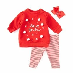Best Pirce 🧨 Starting Out Baby 👧 Girls Newborn-24 Months Let It Snow Long Sleeve Top & Leggings Set Red 🎉