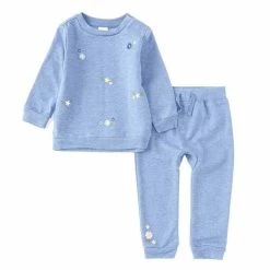 Promo ✔️ Starting Out Baby 👧 Girls 12-24 Months Flower Applique Long Sleeve Top & Jogger Pants 2-Piece Set Blue 👏