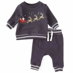 Coupon ⭐ Starting Out Baby Boy Newborn-24 Months Santa Sleigh Long Sleeve Top & Jogger Pants Set Black 😍
