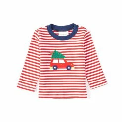 Deals 🔔 Starting Out Baby Boy 12-24 Months Stripe ❄ Christmas Tree Truck Applique Long Sleeve Tee Red 🔔