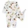 Best Sale 🌟 Starting Out Baby Preemie-9 Months Jungle Print Long Sleeve Footed Coverall & Knot Hat 2-Piece Set White 😍