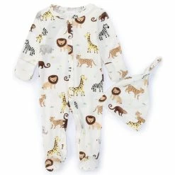 Best Sale 🌟 Starting Out Baby Preemie-9 Months Jungle Print Long Sleeve Footed Coverall & Knot Hat 2-Piece Set White 😍