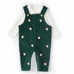 Hot Sale ✔️ Starting Out Edgehill Collection Baby Boys 3-24 Months Long-Sleeve Collared Top & Santa Corduroy Overall Set Green 💯
