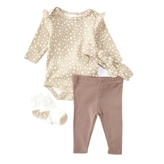 Discount π Starting Out Baby π§ Girls Newborn-9 Months Dot Print Ruffled Bodysuit & Pants Two-Piece Set Tan π― 3 Discount π Starting Out Baby π§ Girls Newborn-9 Months Dot Print Ruffled Bodysuit & Pants Two-Piece Set Tan π―