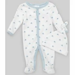 Buy 🎉 Starting Out Baby Boys Preemie-9 Months Long-Sleeve Elephant Footed Coverall & Knotted Hat Set White/blue ❤️
