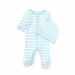 Discount 🎁 Starting Out Baby Boys Preemie-6 Months Long-Sleeve Stripe Footed Coverall Light Blue 🎁