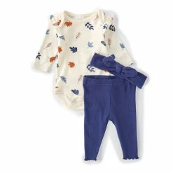 Outlet 🤩 Starting Out Baby 👧 Girls Newborn-9 Months Fall Leaves Long Sleeve Bodysuit & Legging Set Navy 👏