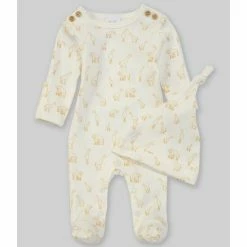 Wholesale 🛒 Starting Out Baby Preemie-6 Months Long-Sleeve Giraffe Footed Coverall & Knotted Hat Set White 🌟