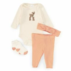 Buy 💯 Starting Out Baby 👧 Girls Newborn-9 Months Fawn Embordered Bodysuit & Ruffle Hem Pants Set Pink ⭐