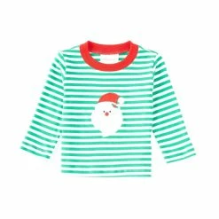Discount 🥰 Starting Out Baby Boys 12-24 Months Stripe Santa Applique Long Sleeve Tee Green ❤️