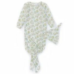 Best Pirce 😀 Starting Out Baby 👧 Girls Newborn-6 Months Floral Print Long Sleeve Envelope Neck Knot Gown & Matching Hat 2-Piece Set White Floral 🎉