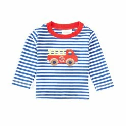 Cheap 🎉 Starting Out Baby Boy 12-24 Months Stripe Long Sleeve Firetruck Applique Tee Blue Stripe 😉