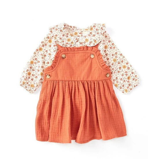 Promo π Starting Out Baby π§ Girls 3-24 Months Long Sleeve Ruffle Gauze Jumper 2-Piece Set Rust π― 2 Promo π Starting Out Baby π§ Girls 3-24 Months Long Sleeve Ruffle Gauze Jumper 2-Piece Set Rust π―