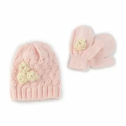 Wholesale 😍 Treasures By Starting Out Baby 👧 Girls Crochet Knit Beanie & Gloves Set Pink ❤️