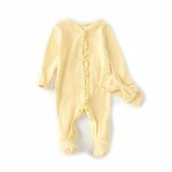 Brand new 🎁 Starting Out Baby Girl Newborn-6 Months Long Sleeve V-Neck Knit Coverall & Matching Bow Headband Set Yellow 🎁