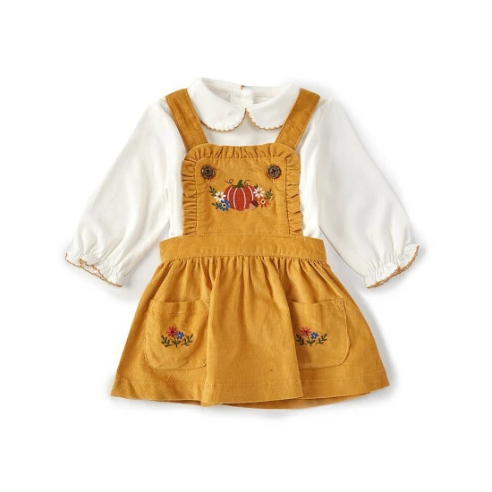 Wholesale π Starting Out Baby π§ Girls 3-24 Months Long Sleeve π Shirt & Pumpkin Embroidery Corduroy Jumper 2-Piece Set Gold π₯ 3 Wholesale π Starting Out Baby π§ Girls 3-24 Months Long Sleeve π Shirt & Pumpkin Embroidery Corduroy Jumper 2-Piece Set Gold π₯